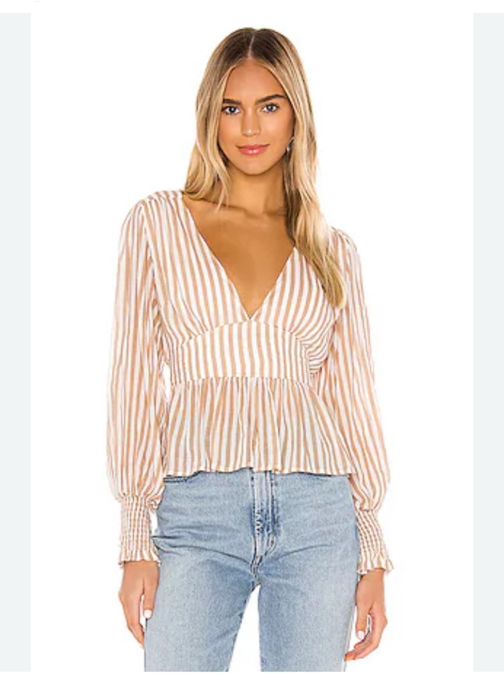 Auguste The Label Tour Sonnet Striped cotton Resortwear peasant blouse Coastal